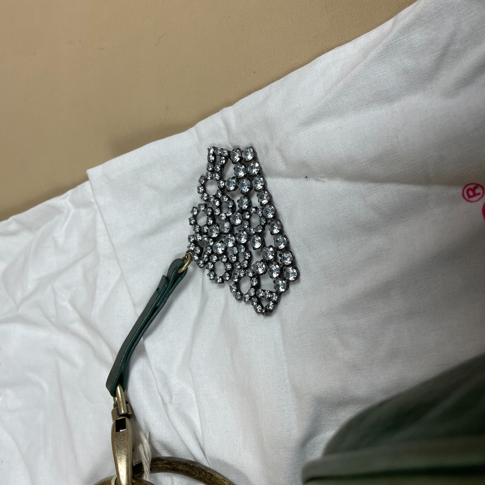Fornarina Clutch Bag Handbag Elisabette Green Diamante Crown Charm Leather Small image 7