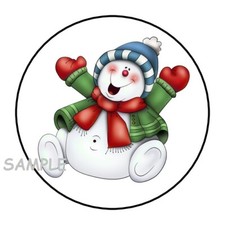 30 CUTE CHRISTMAS SNOWMAN ENVELOPE SEALS LABELS STICKERS 1.5" ROUND PARTY FAVORS