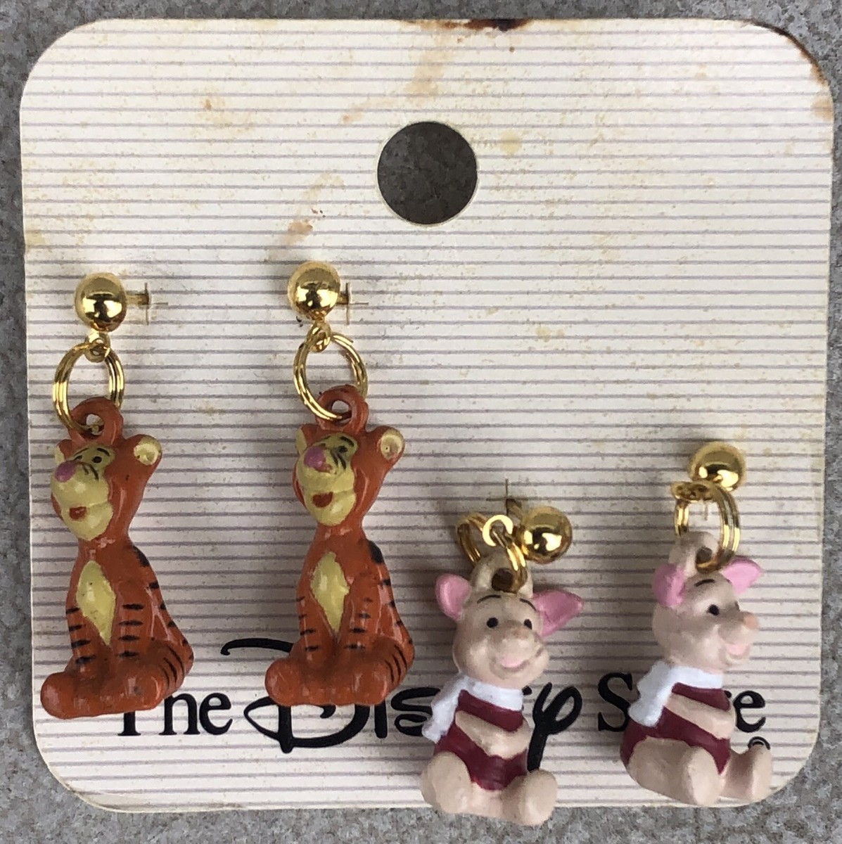 Vintage The Disney Store Tigger And Piglet Earrings On Card