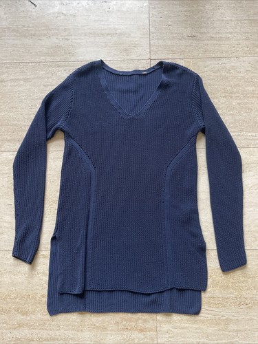 Athleta Highline Navy Blue V-neck Cotton/Nylon Tunic Long Sleeve Sweater Sz S