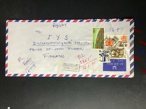 India Registered Cover to Finland City Cancel 1980s-1990s Cover #2562