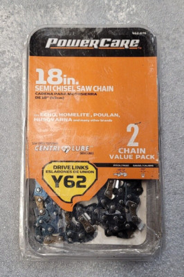 PowerCare 18'' 2-Pk Semi Chisel Chainsaw Chain Y62 .050 Gauge 3/8  Pitch NEW (2C)