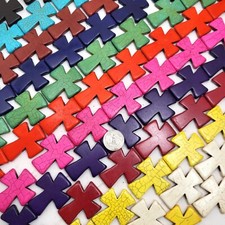 Large Cross Bead Howlite Turquoise 35mm 50mm Yellow Black White Orange 8pcs