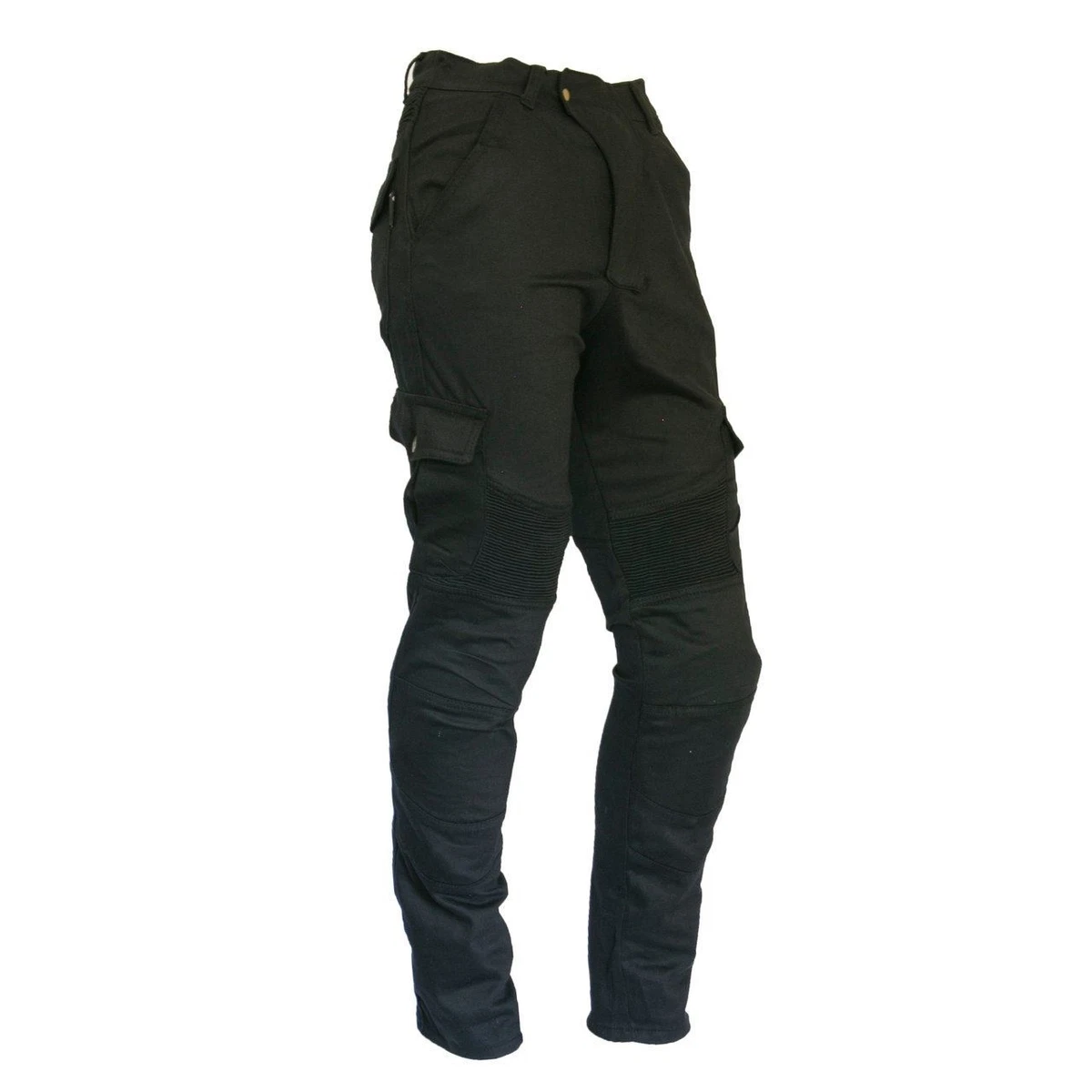 Black Motorcycle Pants Kevlar lined Cotton Stretch Cargo Pants free armour  28-52