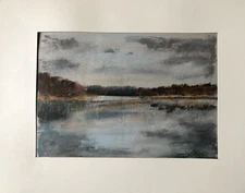 Franz Ehmke *1928-2018 GDR Painter Pastel Lake Winter Reed Forest Brandenburg