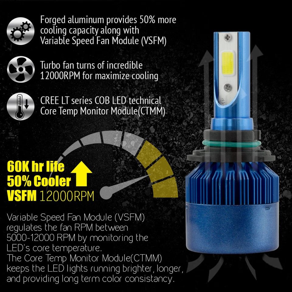 2x AUTOVIZION 9012 HIR2 LED Headlight Bulb Replace High Low Beam 388W 6000K - Image 3 of 4