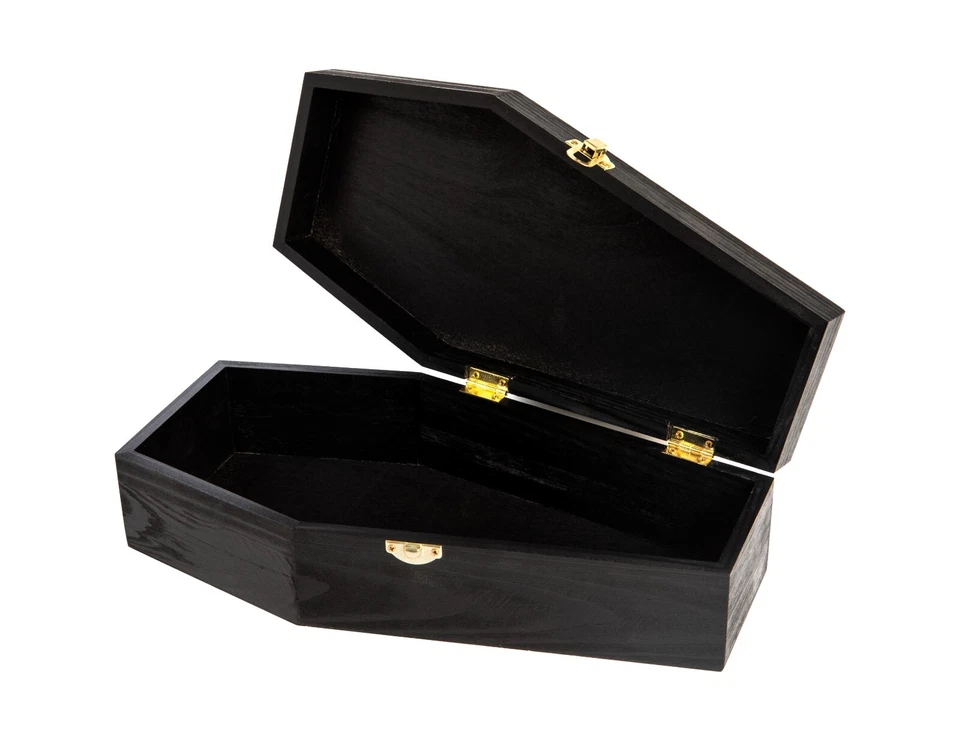 Caja de ataúd grande de Halloween negra de 12 pulgadas, caja rellenable con bisagras para decoración aterradora Foto 2 de 4