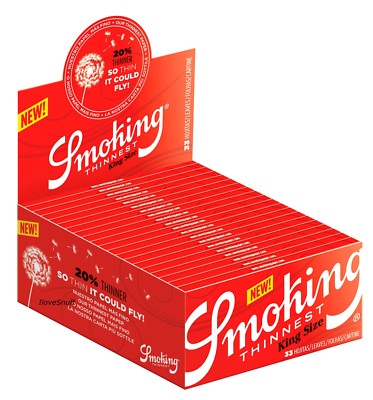 2 Boxen Smoking THINNEST Red King Size Papers 100 x 33 Blättchen Long Original 
