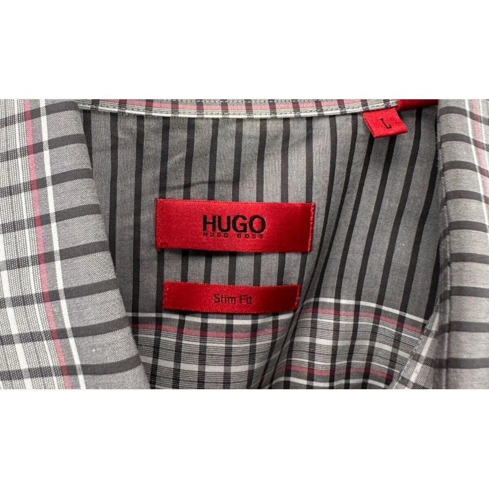 Boss Hugo Boss Shirt Mens Large Grey Pinstripe Slim Fit Button Up Long Sleeve - Image 4 of 4