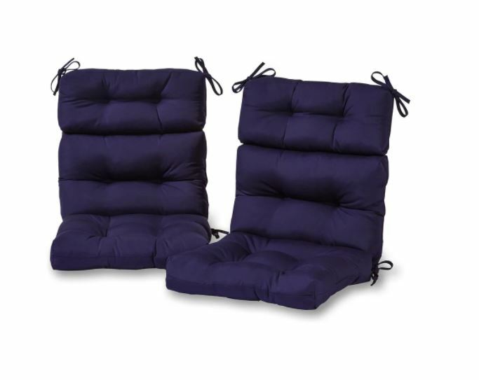 Blue Out Door High Back Patio Chair Deep Seat Cushions Pad Set of 2 Comfortable