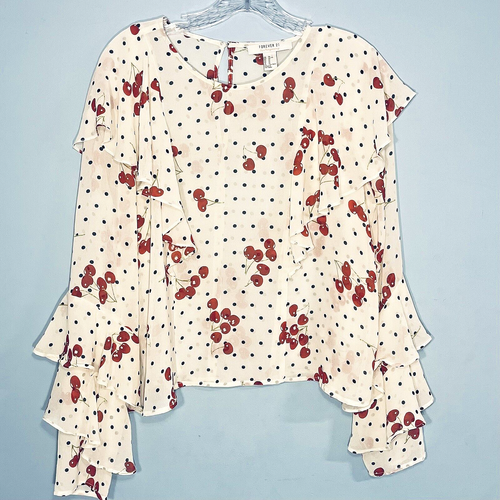 Top Forever 21 ciliegia donna XL manica svolazzante boho volant fata contadina casetta