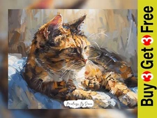 Lazy Tabby Cat, Impasto Oil Painting Print 5"x7" on Matte Paper