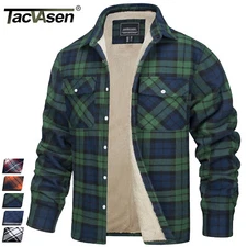 Men's Flannel Shirt Jacket Soft Sherpa Fleece Lined Winter Casual Cotton Coat US