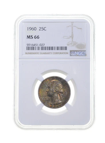 MS66 1960 Washington Quarter - Graded NGC Rainbow Toned *4392