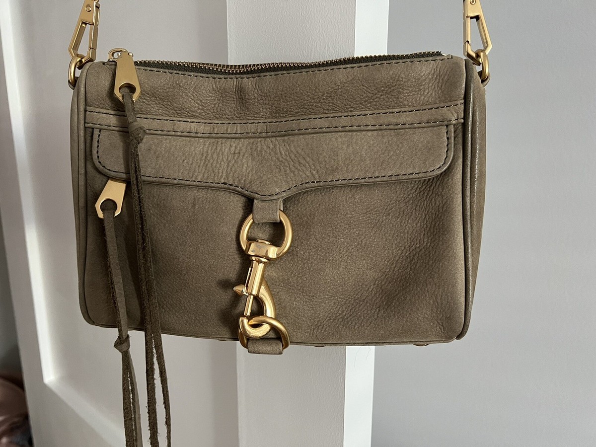 REBECCA MINKOFF SUEDE MINI M.A.C. CROSSBODY SHOULDER CLUTCH OLIVE
