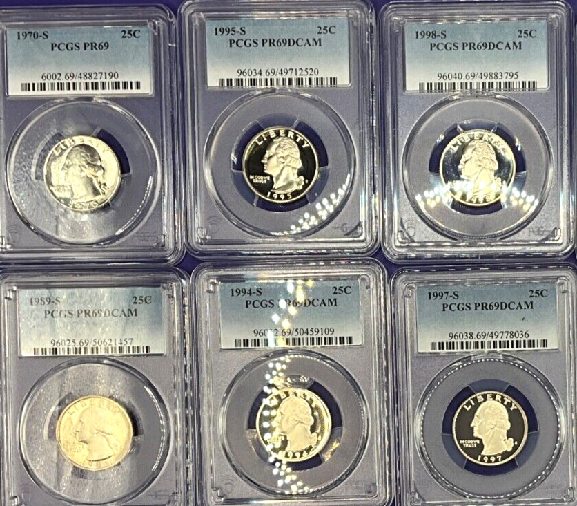 {5} - Graded Washington Quarters 🔥 PCGS PR69DCAM💰1965-2025 SF MINT Coins  ✅