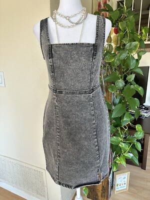 No Boundaries Juniors Black Denim Sleeveless Square Neck Dress