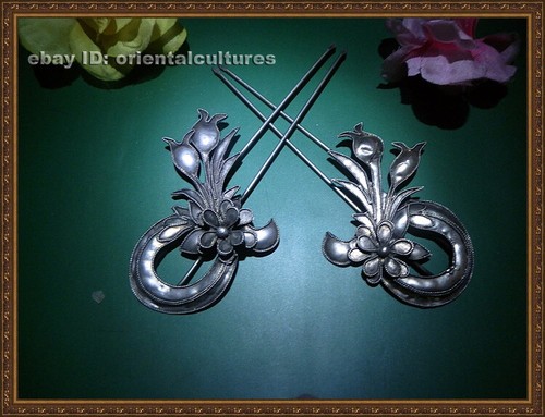 Accessorio per capelli fatto a mano filigrana miao argento melograno forcina copricapo 1 paio - Foto 1 di 4