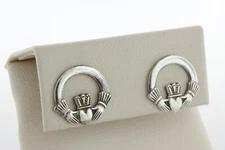 JPI Made In Ireland Sterling Silver 925 Celtic Claddagh Hand Heart Stud Earrings