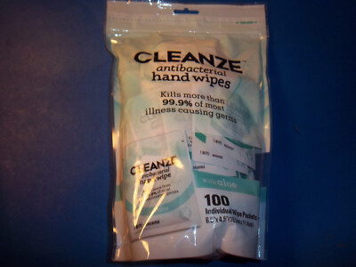 NEW 100 Cleanze Individually Wrapped Hand Wipes with Aloe - 6.5 x 4.5 TH
