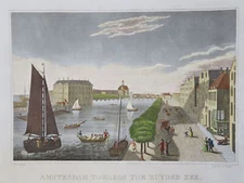 Amsterdam Holland Netherlands Canal City View c. 1844 Neagle engraved print