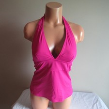 Tommy Bahama Pearl Palm Modern Halter Tankini Swim Top Magenta Jewel Large NWT