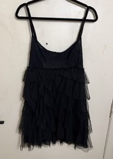 Free People Ruffle Lace Tiered Tulle Dress Black L