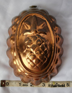 Pineapple Shaped Metal Jello Mold Copper & Silver, Oval, Vintage