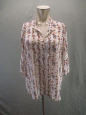 PLEIONE Size S Womens Floral V-Neck 3/4 Ruffle Sleeve Lightweight Blouse 152