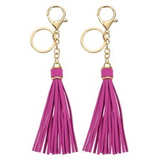 2Pcs Leather Keychain Tassels with Lobster Clasp Key Ring, Purple Rose Red