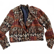 August Silk Paisley Blazer Jacket Boho Southwestern Tapestry Print Women s M