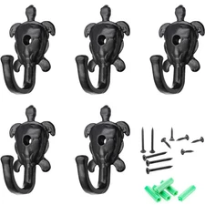 5 Pack Coat Hooks Wall Hooks, Turtle Decorative Wall Mounted Hooks Rustic Met...