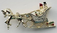Vintage Gerry s Signed Gold Tone Christmas Horse Sleigh Brooch/Pin