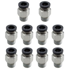10PCS Push to Connect Fittings, 1/4" Tube OD x 1/8" NPT Male Straight Pneumat...