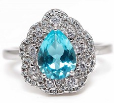 3CT Aquamarine  White Topaz 925 Solid Sterling Silver Ring Jewelry Sz 7