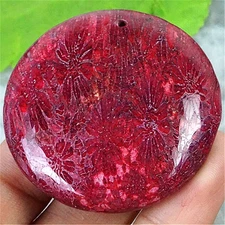 FW36975 45x7mm Beautiful Rose Chrysanthemun Coral Fossil Round Pendant Bead