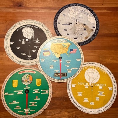 5 Vintage 1931 AT-A-GLANCE Rotating Map Wheel - USA, Africa, Europe +