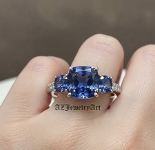 Three Stone Blue Sapphire Ring 925 Sterling Silver Women  s Engagement Ring.