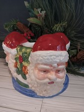 Christmas Holiday Collection Ceramic Lrg Santa 3 wick Candle Holder Centerpiece