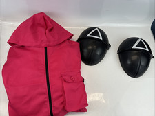 Adult Netflix Squid Game Triangle Pink Guard Fancy Dress Costume L/XL 2 Masks