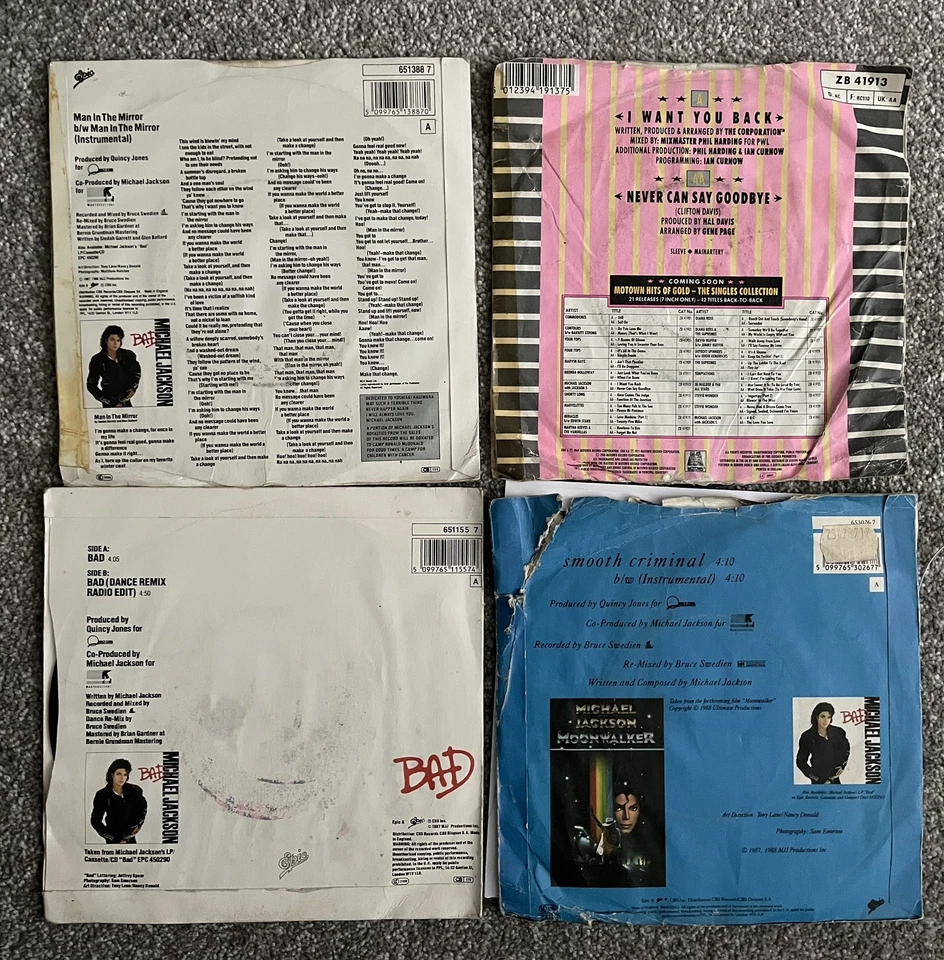 Michael Jackson Bad-Man in the mirror-Smooth Criminal-I Want you back 7” Vinyl  - Image 2 of 4