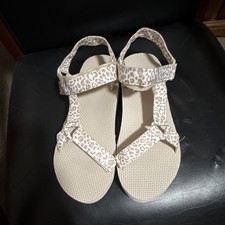 Beige Brown Animal Print Strappy Sandals Hook Loop Adjustable Strap Women
