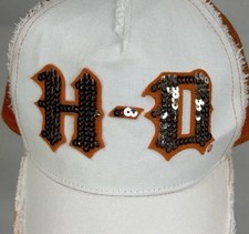HD Harley Davison Hat H D Sequins NOS White Orange