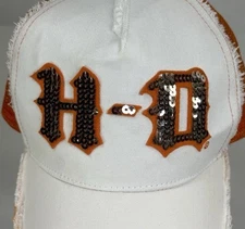 HD Harley Davison Hat H D Sequins NOS White Orange