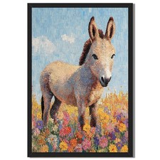 Donkey in Flower Field Wall Art Canvas Oil Paintings Reproduction