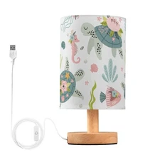 Bedside Table Lamp Turtle Sea House Flower Nightstand Lamp with Wood Desk Lam...