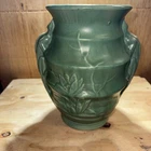 McCoy Pottery Green Lizard Handled Vase 9"