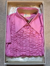 Vtg After Six Shirt Mens Pink Mulberry Ruffle Tuxedo Dress 70s Disco Big Collar