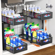 2 Pack Under Sink Organizer, 2 Tier Metal Pull Out Under Sink Storage with Sl...