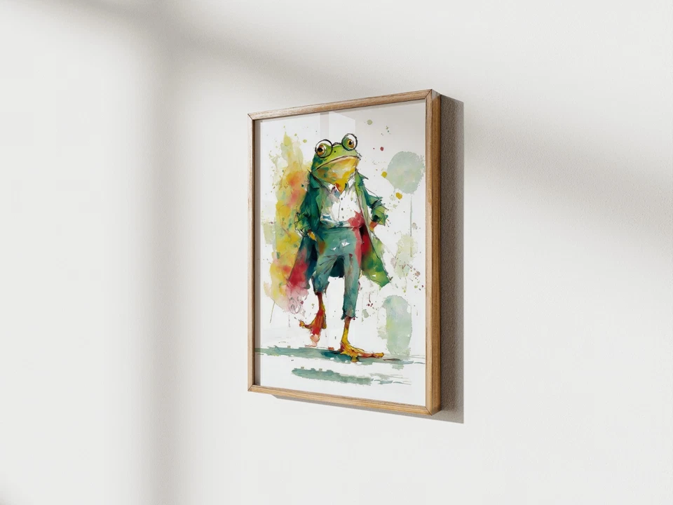 Dapper Frog Gentleman Watercolour Painting 5"x7" Print on Matte Paper - Image 3 of 4